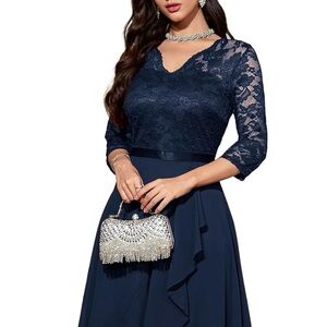 Chic Navy Lace High Low Dress